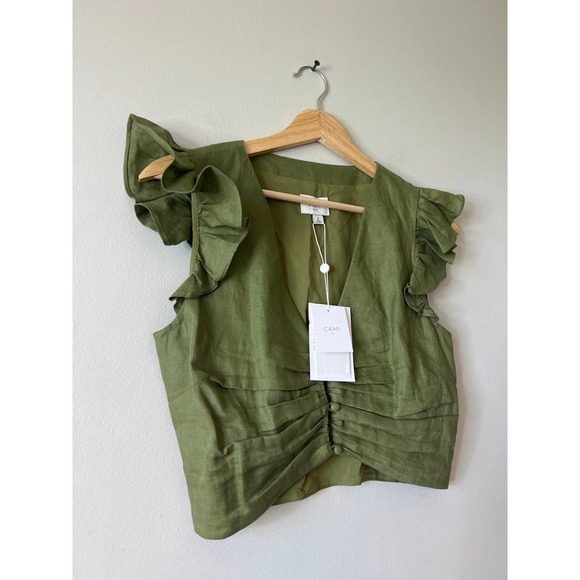 Cami NYC Cropped Pilar Ruffle Top Women's Tea Leaf Size 2 NWT - Picture 4 of 10